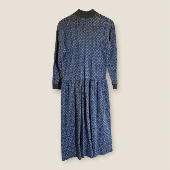 Eddie Bauer Vintage Blue Geometric Dress Petites M Long Sleeve Casual - Picture 1 of 7